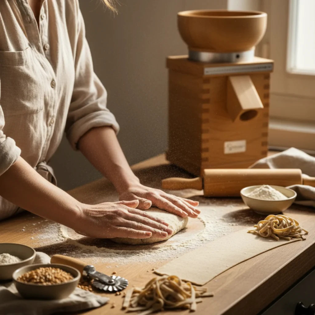świeża mąka z mlynka do mielenia zboża